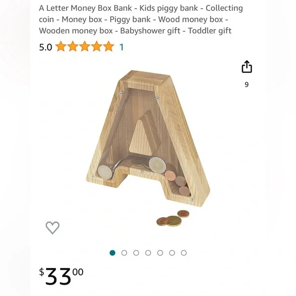 (Never used) Wooden Letter “A” Piggy Bank - Picture 4 of 14